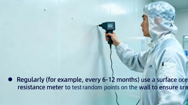 Technician performing regular ESD performance test on cleanroom panel.jpg