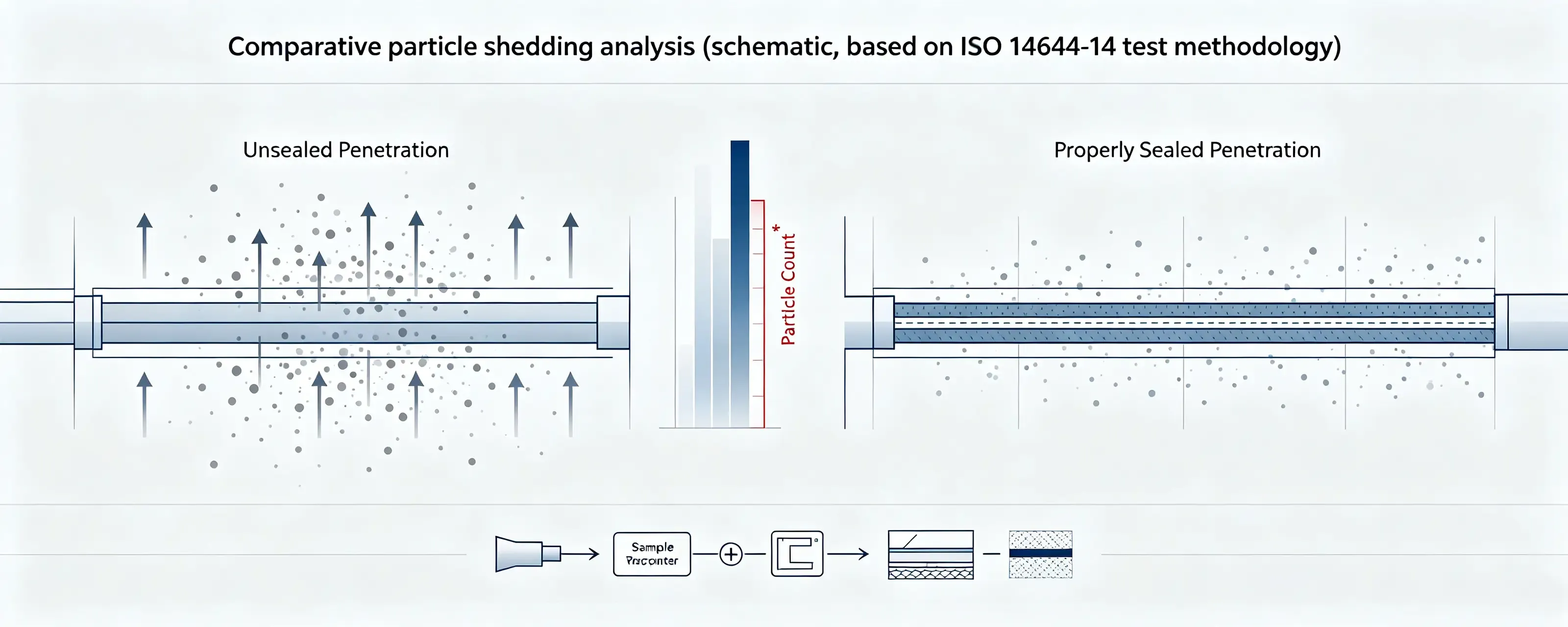 Comparative particle shedding analysis (schematic, based on ISO 14644-14 test methodology).webp