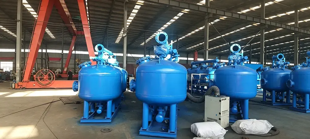 Deiiang sand filter installation for municipal tertiary treatment showing media layers and backwash trough