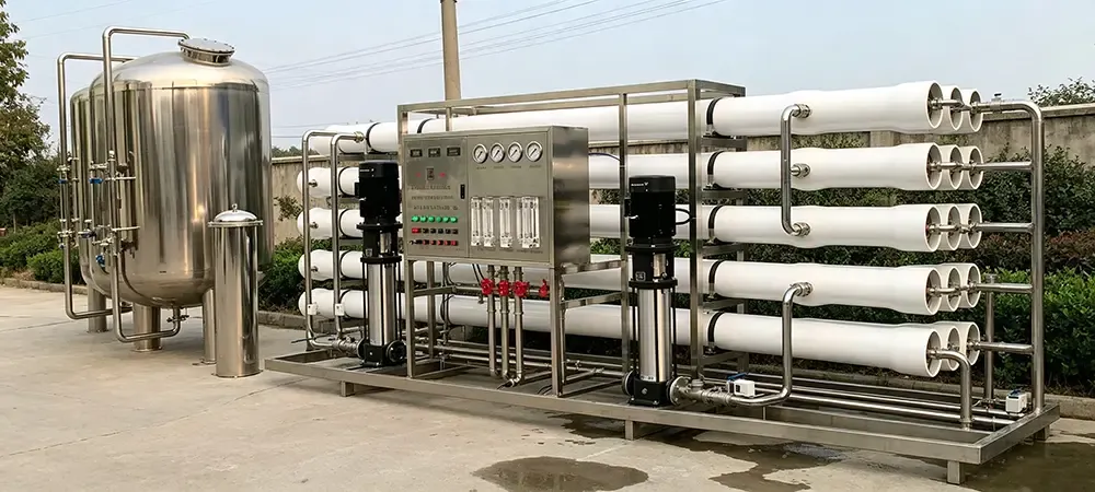 Deiiang lithium battery factory RO and UF system in Yangtze River region, achieving permeate conductivity 2-4 µS/cm