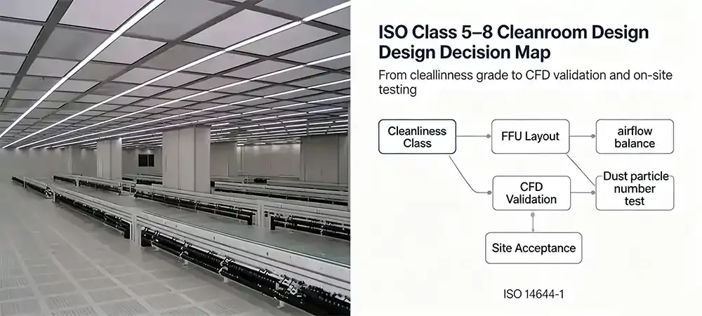 ISO Class 5 to 8 cleanroom FFU layout design process.webp