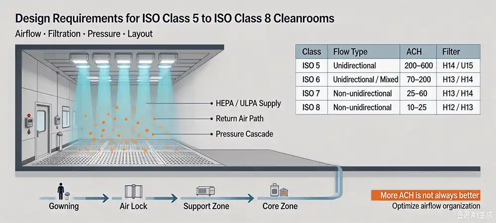Design Requirements for ISO Class 5 to ISO Class 8 Cleanrooms
