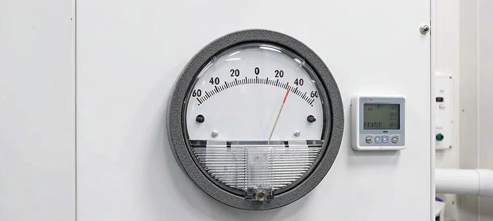 Differential pressure gauge monitoring in a hardwall clean room