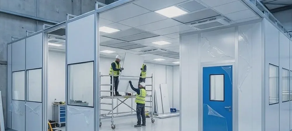 Installation and reconfiguration work on a hardwall clean room Installation and reconfiguration work on a hardwall clean room