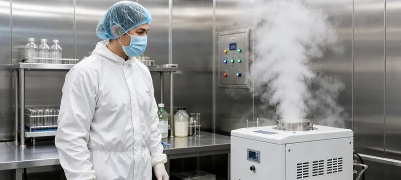 VHP vaporized hydrogen peroxide decontamination inside an ISO 5 cleanroom VHP vaporized hydrogen peroxide decontamination inside an ISO 5 cleanroom
