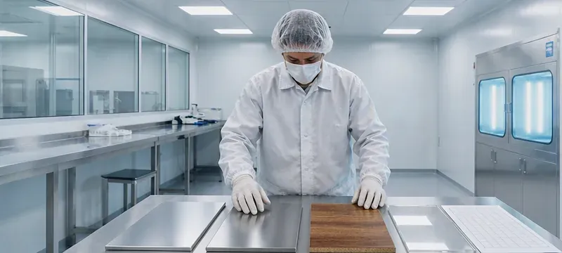Visual comparison of VHP-resistant cleanroom material samples Visual comparison of VHP-resistant cleanroom material samples
