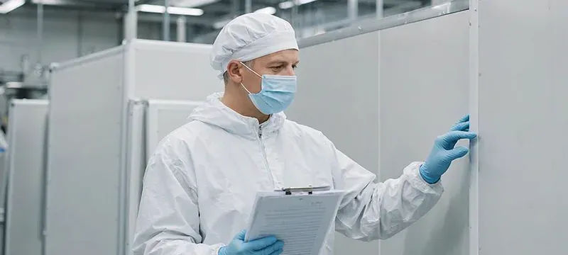 Inspecting cleanroom panels against a VHP compatibility checklist Inspecting cleanroom panels against a VHP compatibility checklist