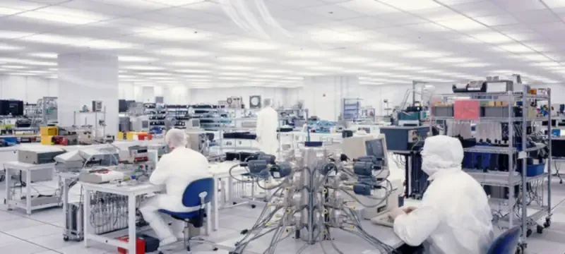 Operator working a long shift under a dense FFU ceiling