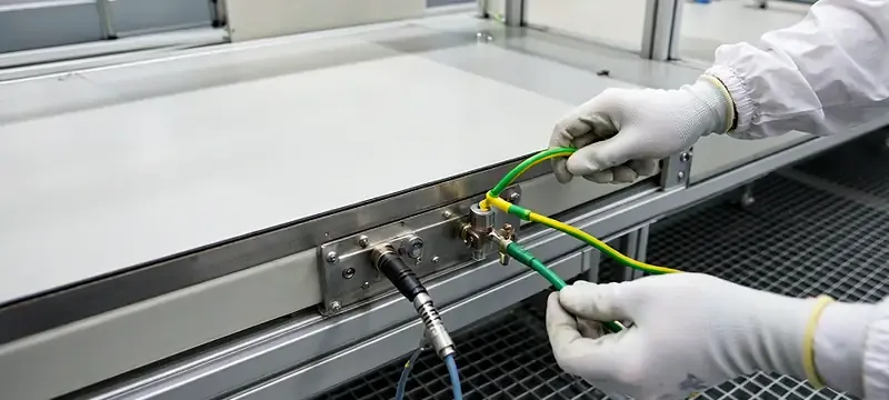 Grounding and equipotential bonding connections in a cleanroom