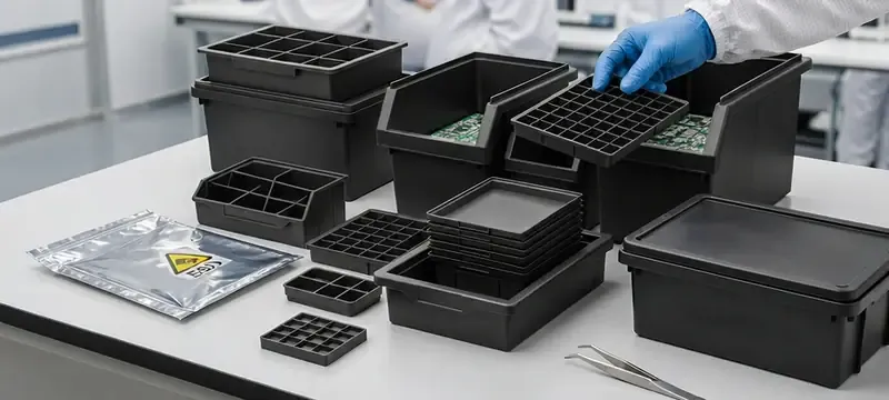 ESD-safe materials and components used in a cleanroom
