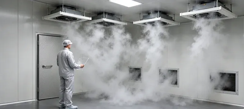 Improper airflow pathing and pressure imbalance in a cleanroom