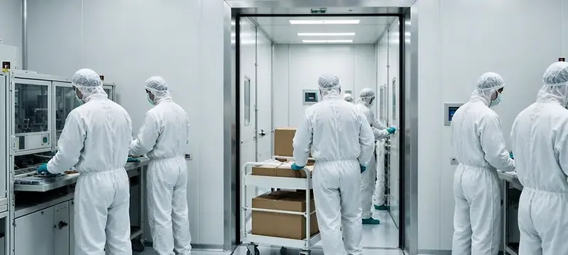 Congested personnel and material flow in a cleanroom airlock