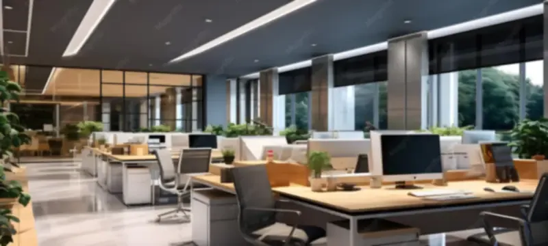 A bright modern office with an air purifier providing clean air A bright modern office with an air purifier providing clean air