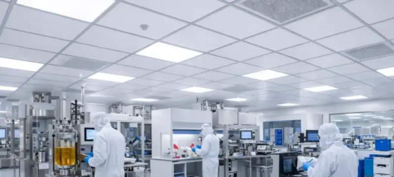Cleanroom production under full HEPA ceiling filtration Cleanroom production under full HEPA ceiling filtration
