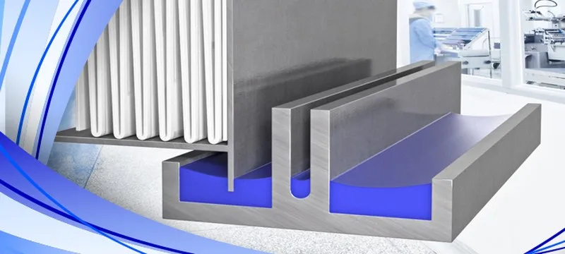 Gel seal channel detail between the HEPA filter frame and its sealing gasket