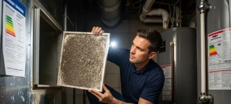 Technician maintaining an air filter system where upkeep affects airflow
