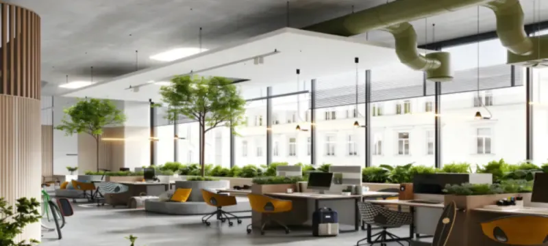 Modern office interior clean indoor air environment Modern office interior clean indoor air environment