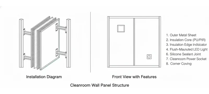 Cleanroom wall panel construction section detail Cleanroom wall panel construction section detail