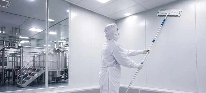 Cleanroom wall cleaning maintenance worker Cleanroom wall cleaning maintenance worker