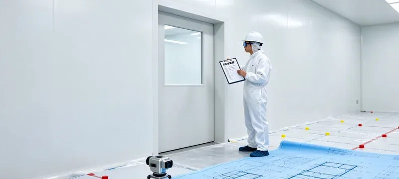 Cleanroom inspection technician with checklist Cleanroom inspection technician with checklist