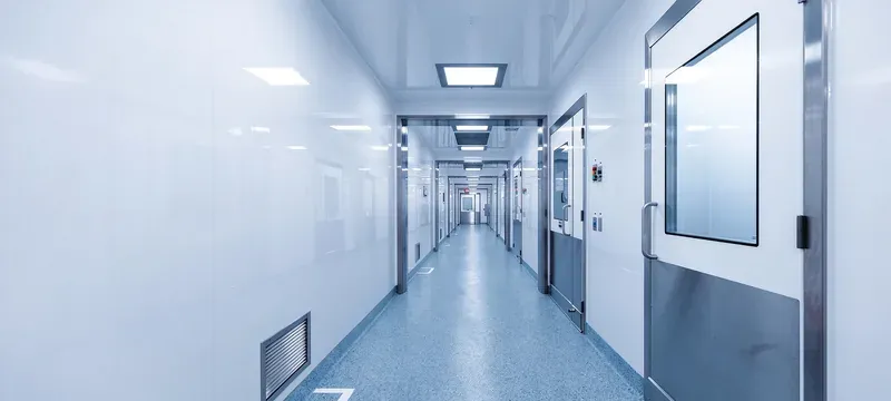 Cleanroom panels interior pharmaceutical facility corridor Cleanroom panels interior pharmaceutical facility corridor