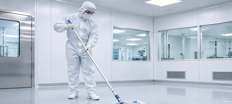 Cleanroom cleaning protocol worker mopping floor Cleanroom cleaning protocol worker mopping floor