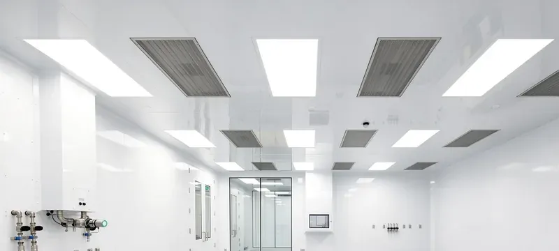 Cleanroom ceiling grid FFU filter installation Cleanroom ceiling grid FFU filter installation