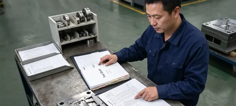 Engineer reviewing manufacturer documents project evidence Engineer reviewing manufacturer documents project evidence