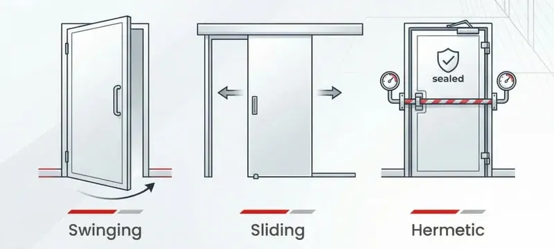 Cleanroom door types classification chart sliding swing hermetic roll-up