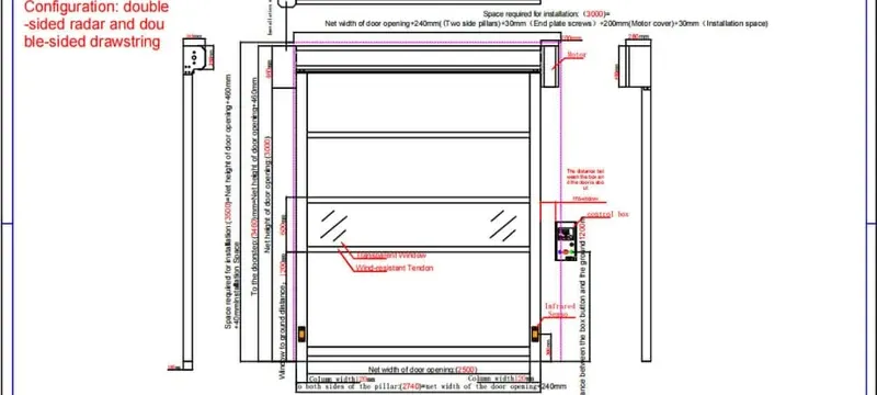 High speed roll up door curtain guide rail construction