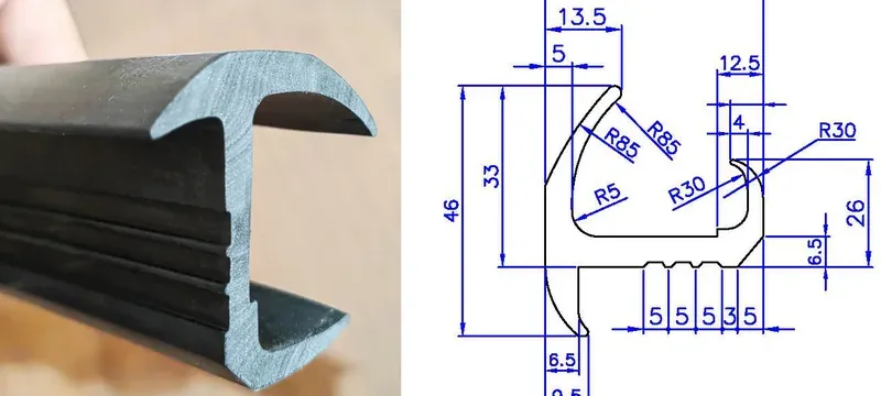 Door gasket compression mechanism seal section detail Door gasket compression mechanism seal section detail