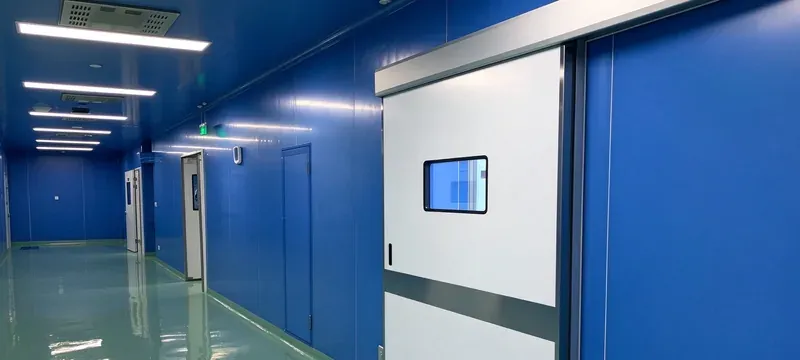 Cleanroom door surface frame track detail closeup Cleanroom door surface frame track detail closeup