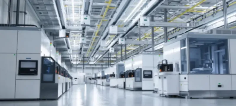 Semiconductor electronics cleanroom manufacturing interior