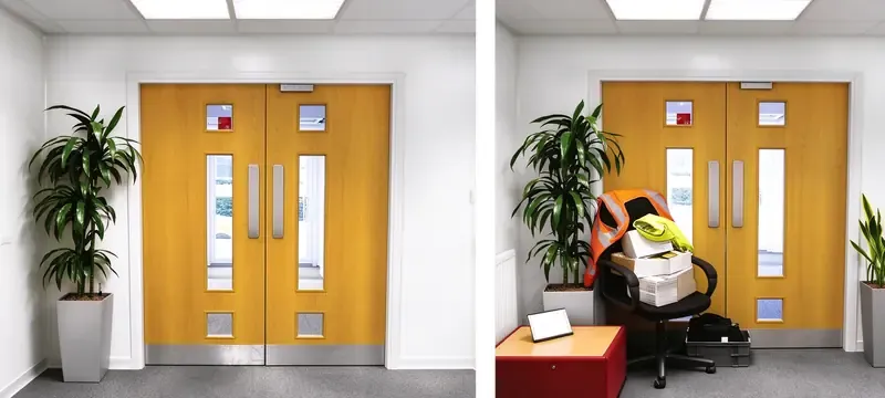 Cleanroom emergency exit door safety signage Cleanroom emergency exit door safety signage
