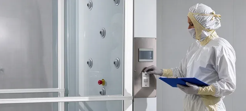 Technician on site validation test airlock door