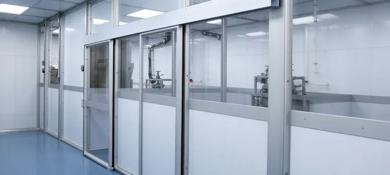 Cleanroom sliding door material transfer corridor interior