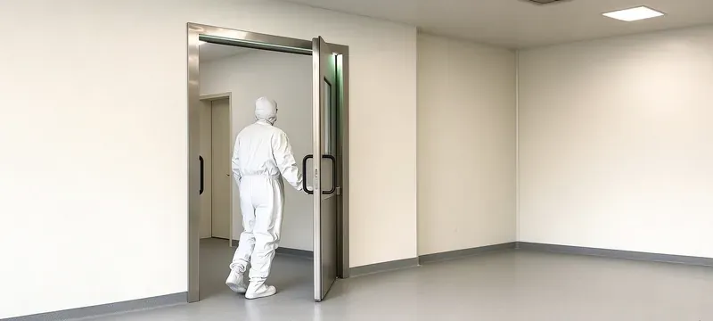 Cleanroom door maintenance access side clearance area