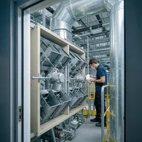 Deiiang duct dampers in a commercial building air handling room Deiiang duct dampers in a commercial building air handling room