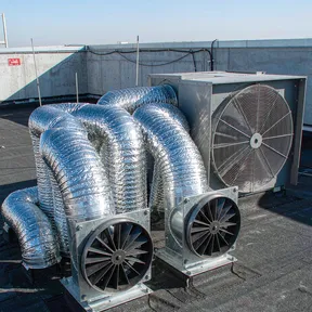 Deiiang backdraft dampers on laboratory fume hood exhaust stacks Deiiang backdraft dampers on laboratory fume hood exhaust stacks