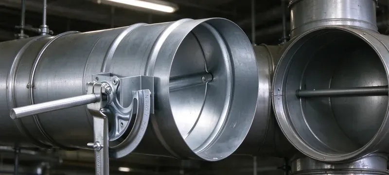 Volume control damper installed in round duct Volume control damper installed in round duct
