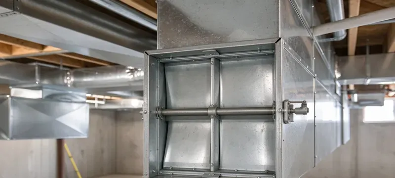 HVAC damper installation in ductwork on site
