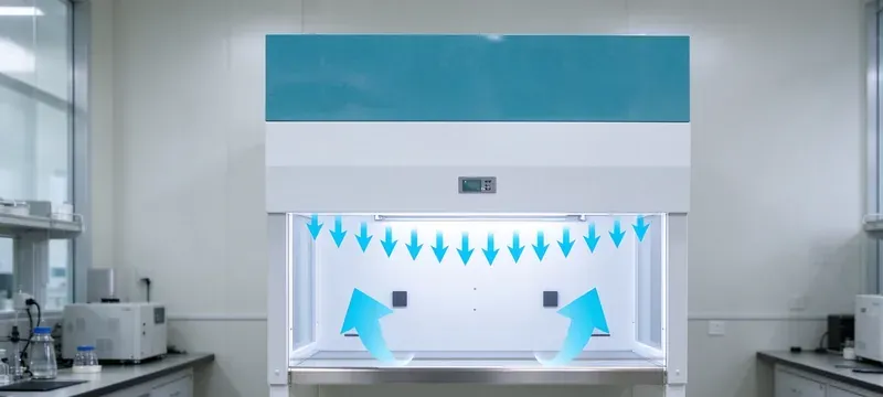 Vertical laminar flow clean bench cabinet in laboratory Vertical laminar flow clean bench cabinet in laboratory