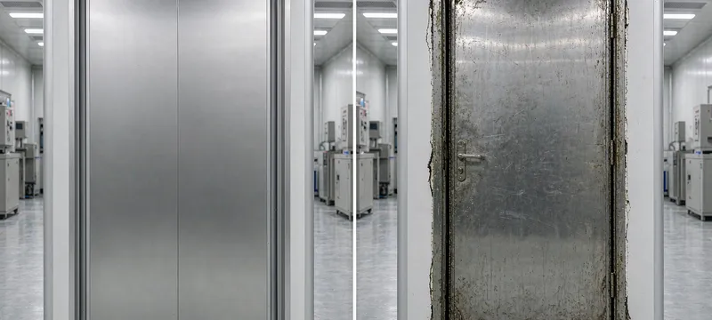 Comparison of a properly designed cleanroom door versus a poorly designed one